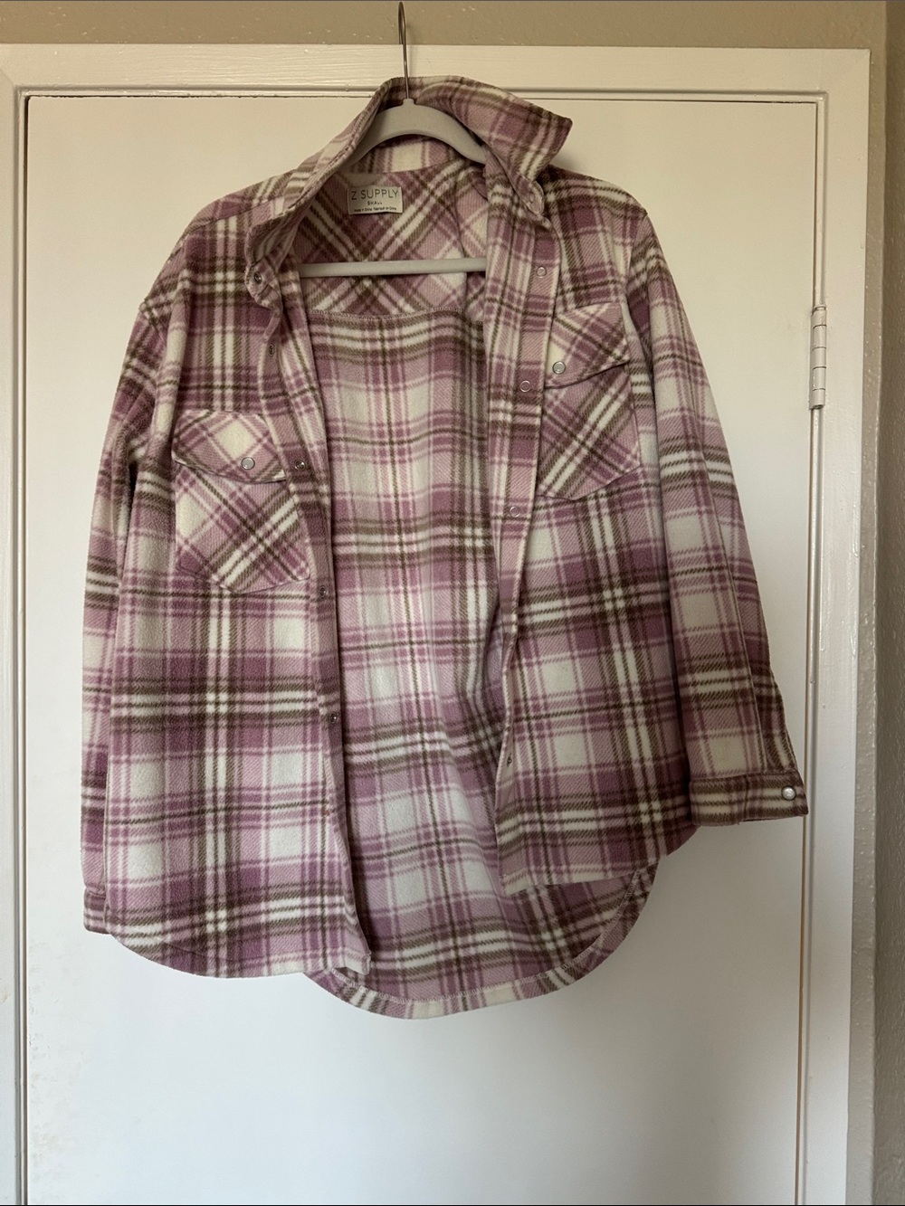 Z Supply Men's Lavender and White Plaid Button-Up Shirt